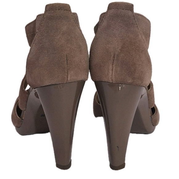 Michael Kors Berkley T Strap Zip Up Taupe Suede Leather Sandal Heels Size 8 M - Picture 5 of 13